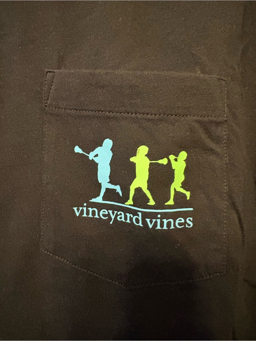Vineyard Vines Black Pocket Tee with Blue and Lime Lacrosse Graphic